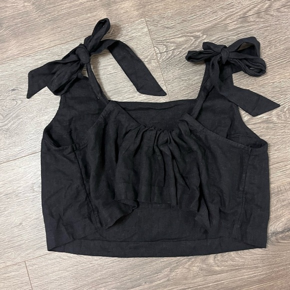 *NWOT* Free People Linen Crop Tank - Black - Picture 2 of 2
